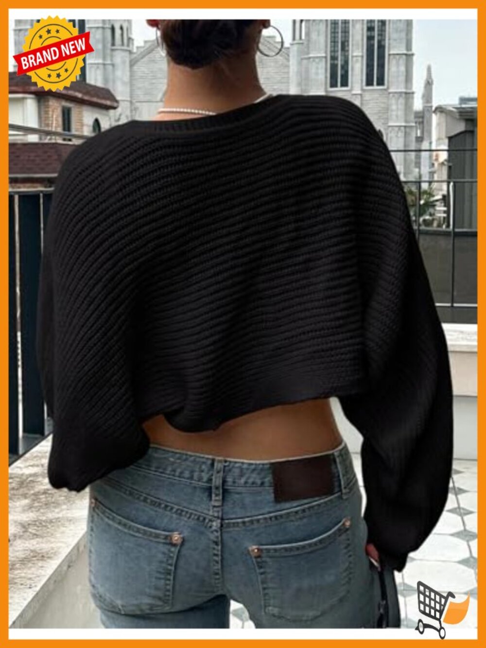 Plus Size Bolero Shrug Sweater Long Sleeve Rib Knit Cropped Open Front Cardigan - Picture 5 of 5